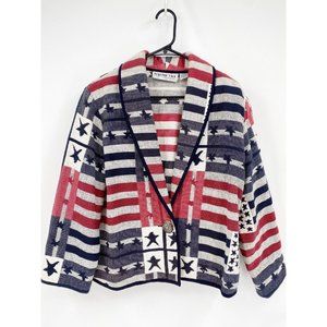 Bedford Fair Lifestyle USA Patriotic Americana Jacket Blazer Womens Petite Large